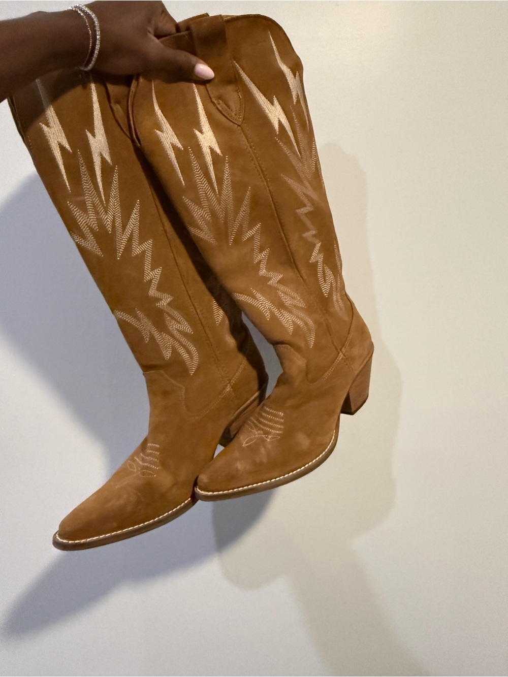 dingo Tan Suede Western Knee-High Heeled Boots